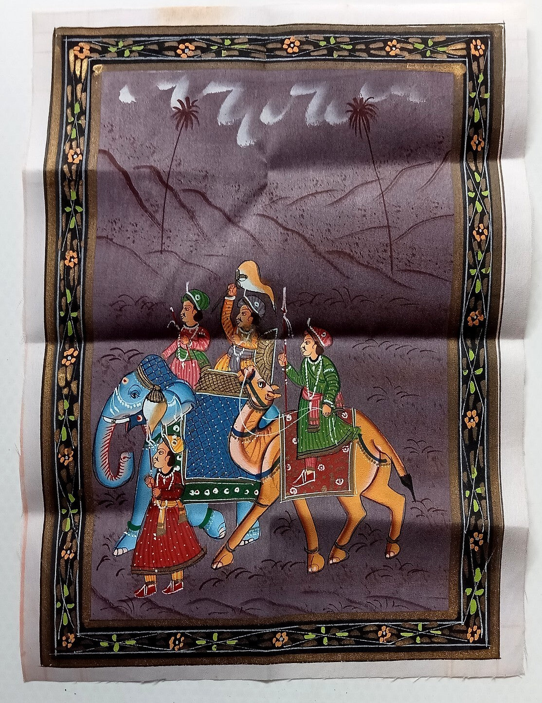 India vintage hand painting on cloth MUGHAL PAINTING 9 x 13 inches