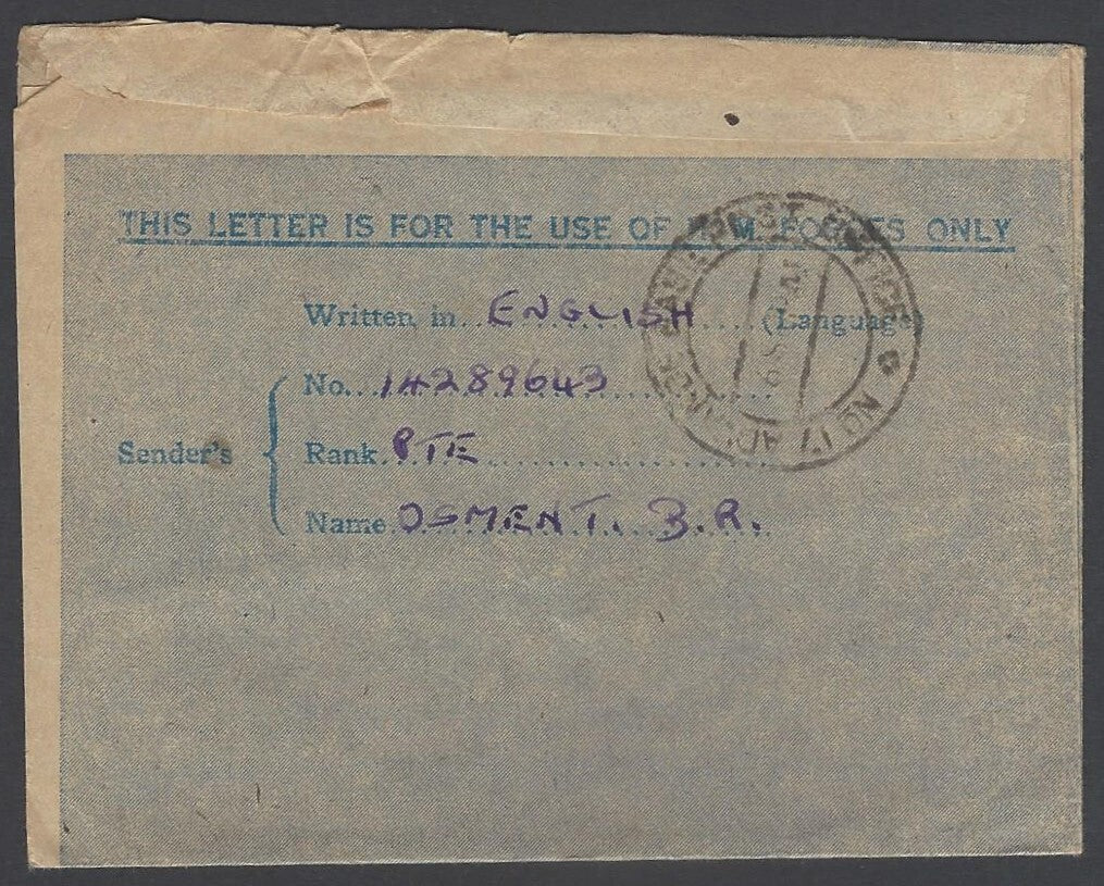 AOP India WW2 IAFF H.M. FORCES air letter with GG/3 censor to UK 1945