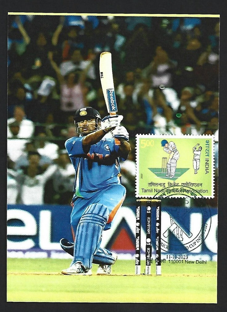 India 2023 ICC Cricket World Cup postcard MAHENDRA SINGH DHONI