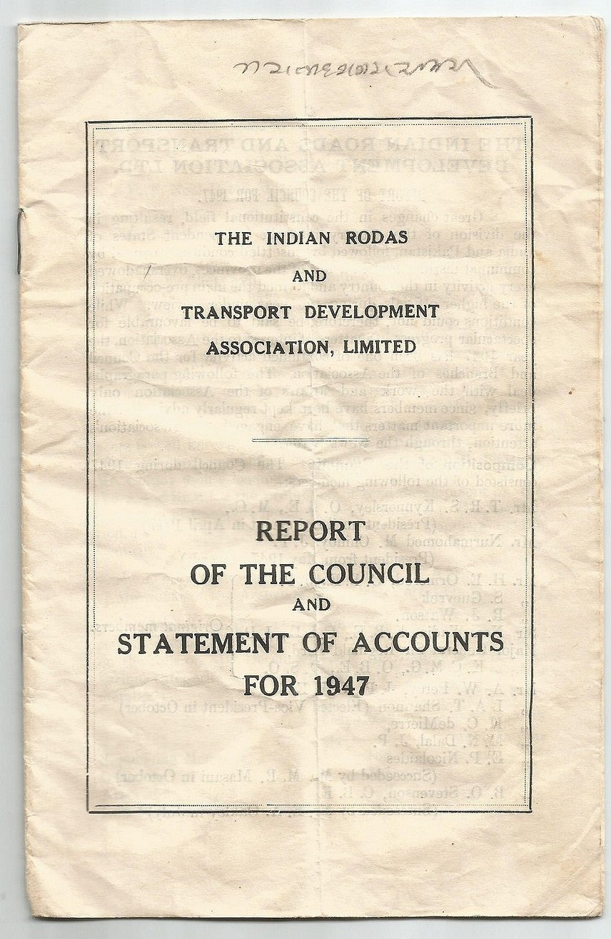 Indian Roads & Transport Dev Ass Ltd 1947 Report 19pgs