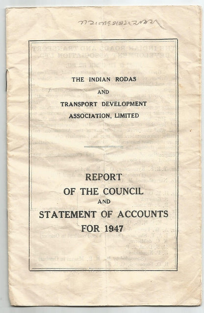 Indian Roads & Transport Dev Ass Ltd 1947 Report 19pgs