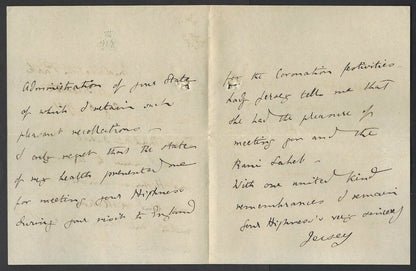India 1911 letter signed Earl of Jersey Governor of South Wales