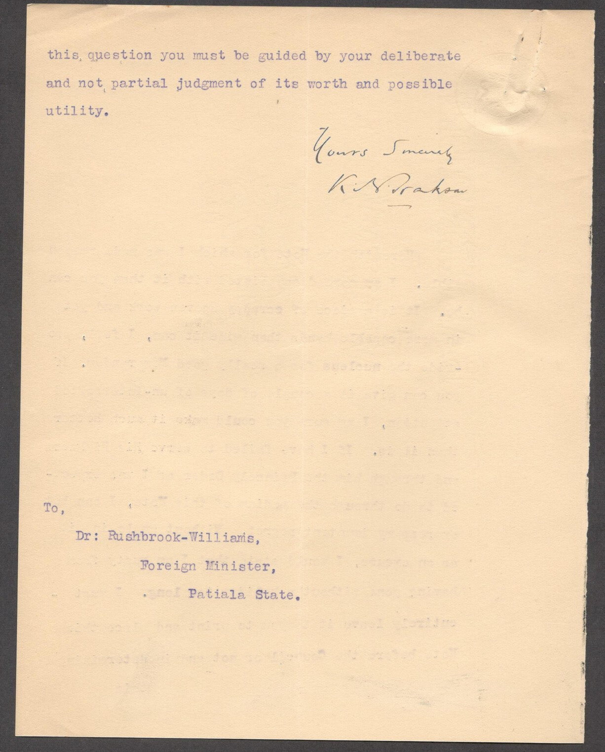India 1927 crested letter POLITICAL DEPT GWALIOR impotent regret fo scrappy work