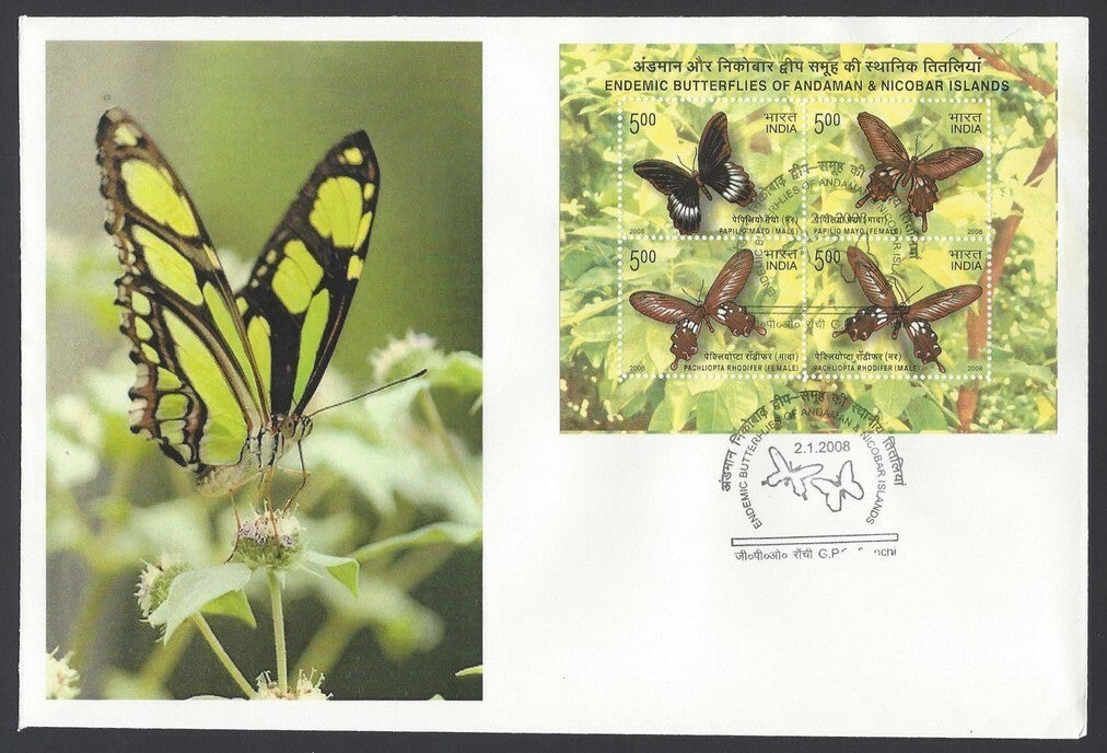 India 2010 Butterflies minisheet FDC