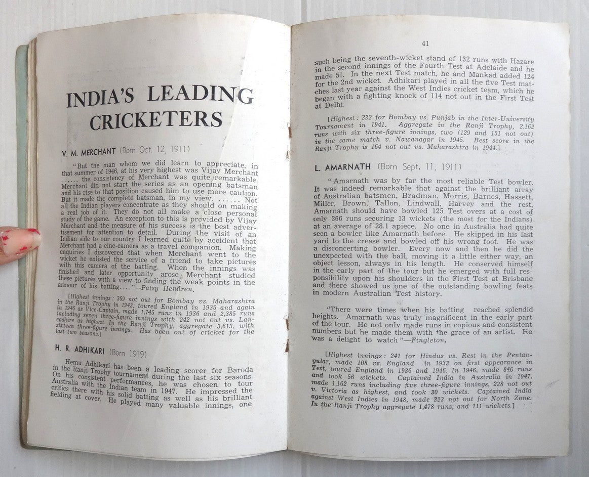 West Indies Cricket Tour of India souvenir / programme 1949-50