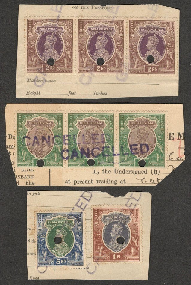 (AOP) India KGVI Rupee values used to pay passport fees on pieces