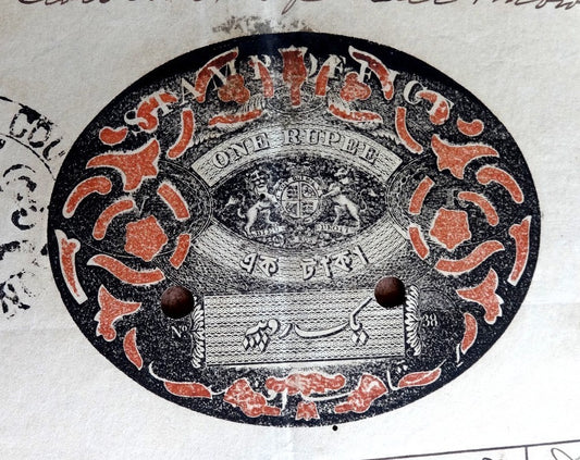 India 1859-71 Congreve stamp paper 1R red & black Type 13