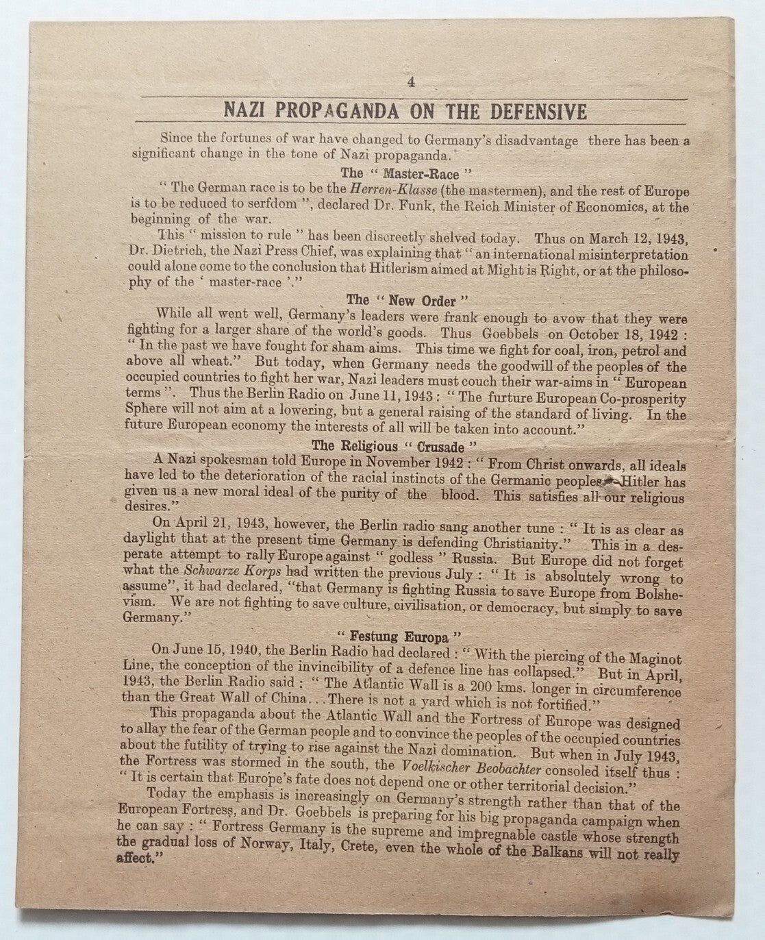 India WW2 propaganda War in the West I. Europe & Russia "Master Race"