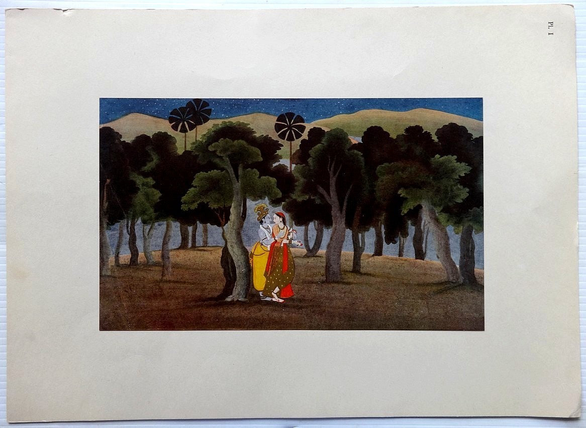 India vintage print Basholi painting Radha & Krishna Ӝ