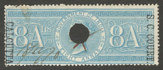 AOP India 1868-69 S C COURT CALCUTTA ovpt on SPECIAL ADHESIVE 8a used. Bft 52