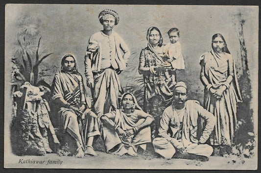 India vintage postcard Kathiawar Family