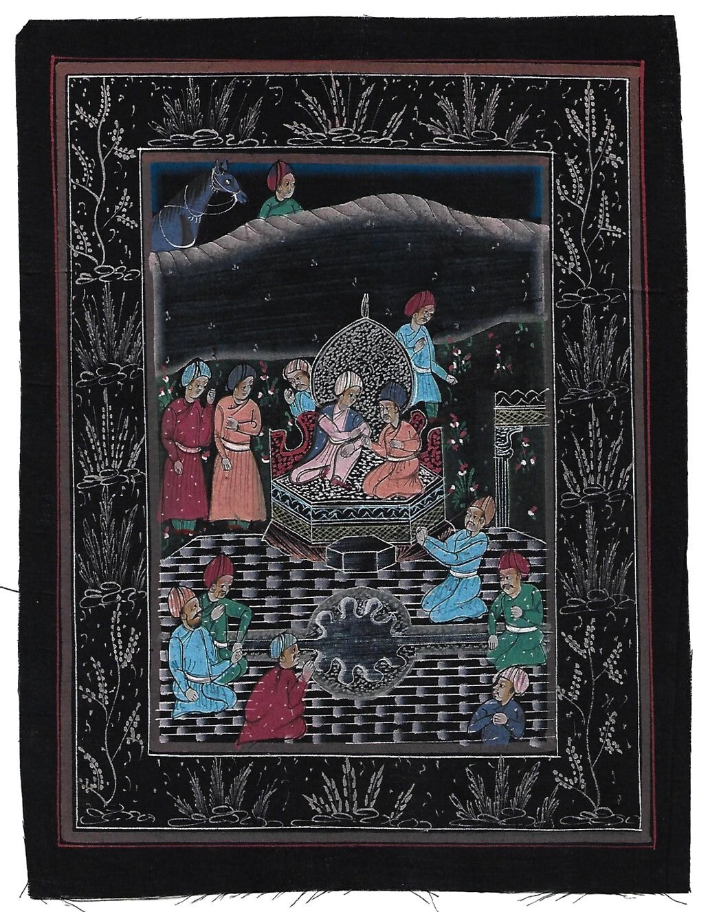Indian watercolour painting on cloth 7 x 9 inches