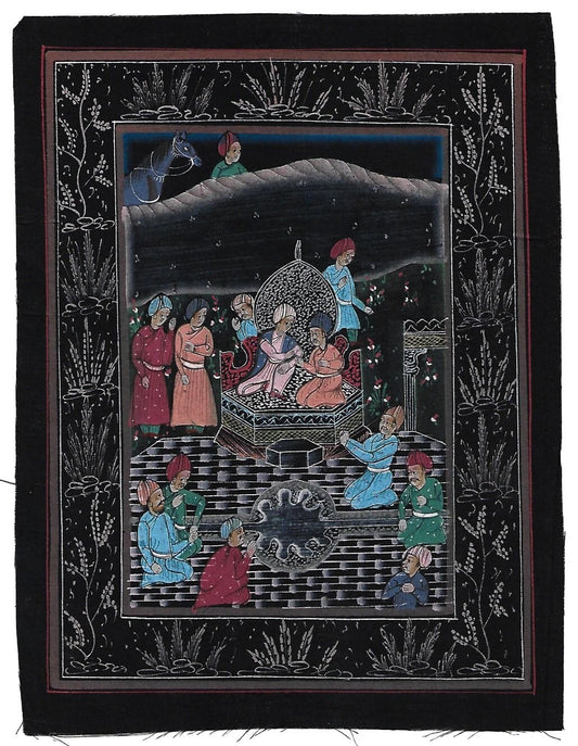 Indian watercolour painting on cloth 7 x 9 inches