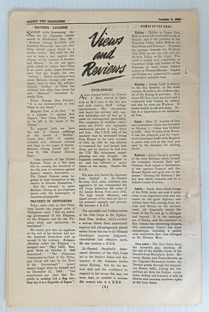 AOP India 1944 WW2 Propaganda rag BEHIND THE HEADLINES BOMBAY TALKS END 8pgs