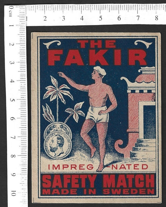India vintage large matchbox label The Fakir