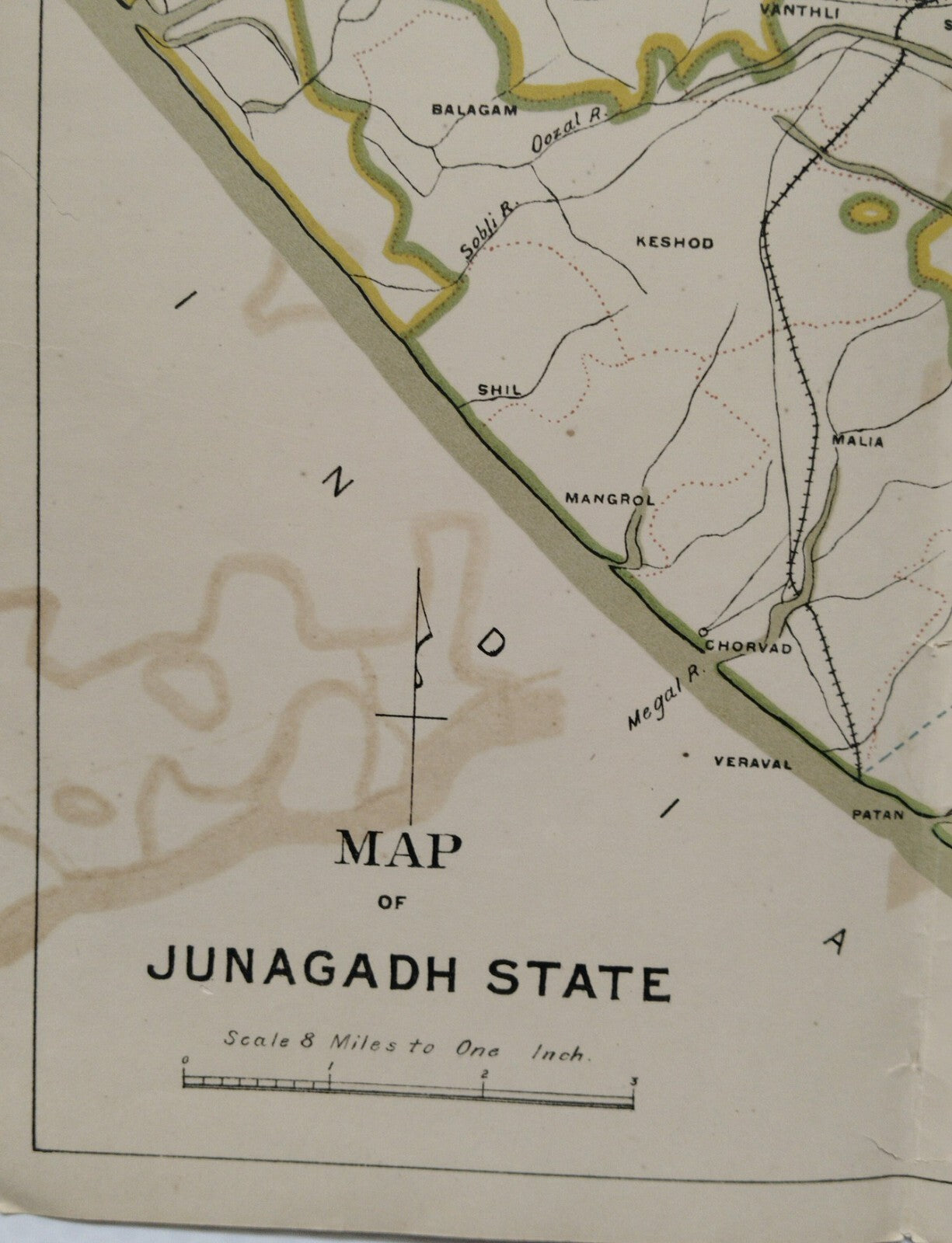 AOP India 1913 MAP of Junagadh State 33x48cm