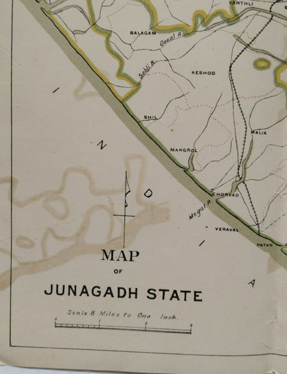 AOP India 1913 MAP of Junagadh State 33x48cm