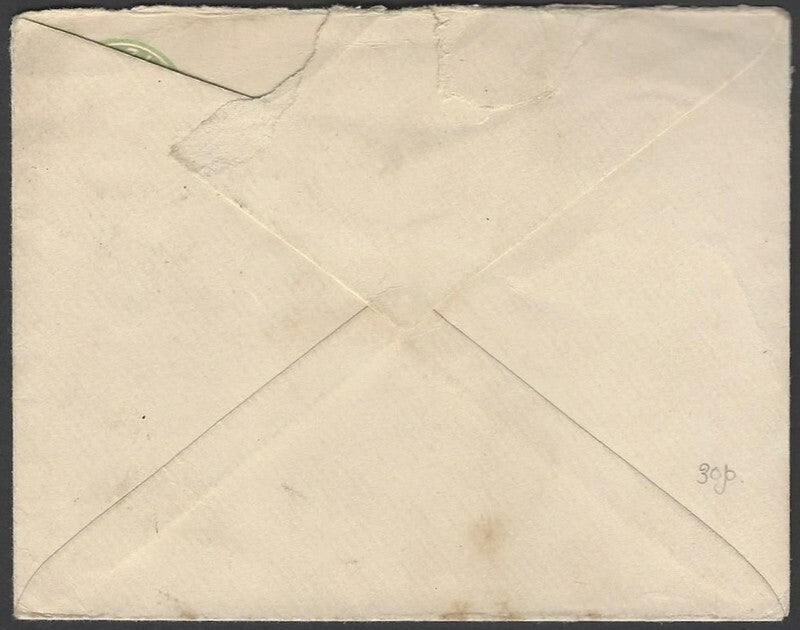 AOP India KGV large format 1/2a green env uprated 3p x 4 VONTIKOPPAL to England