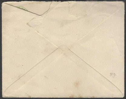 AOP India KGV large format 1/2a green env uprated 3p x 4 VONTIKOPPAL to England