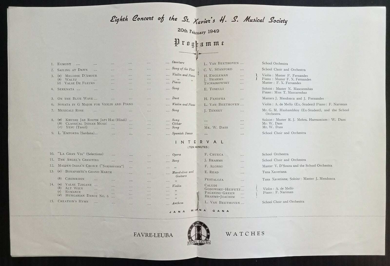 AOP India MUSIC REVIEW ST. Xavier's School Musical Society Bombay 20 Feb 1949