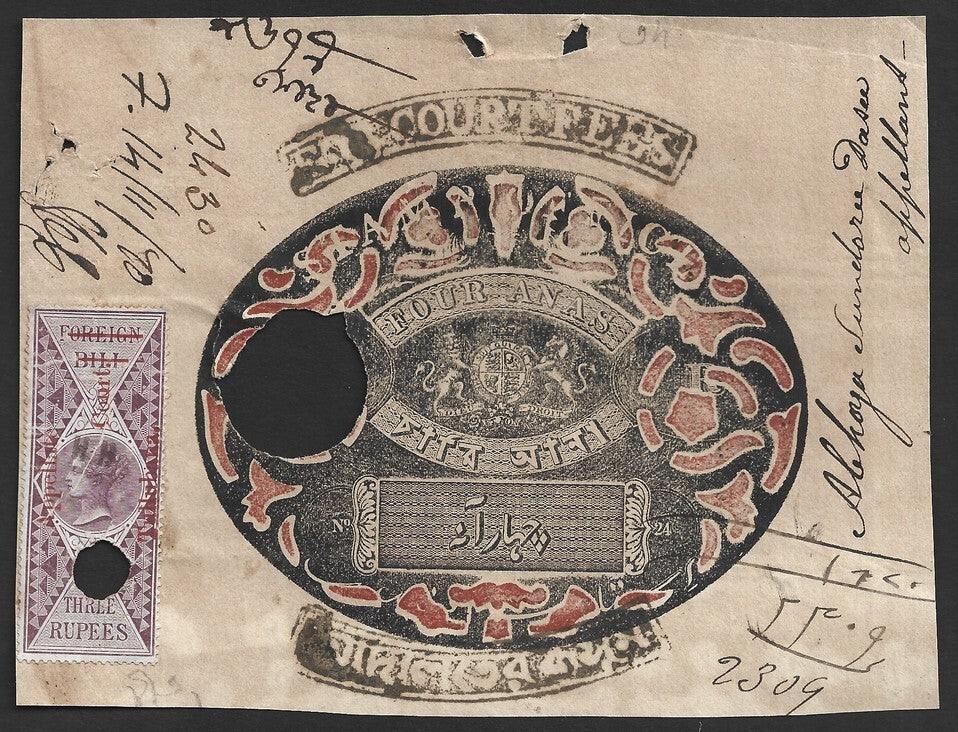 India APPELLATE TALLUBANA QV Foreign Bill 3R on prov CF 4a stamp paper top zaz