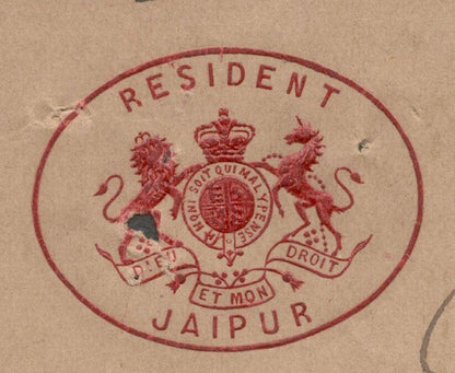 AOP India Jaipur State crested signed letter 1904 RESIDENT JAIPUR