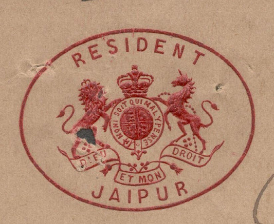AOP India Jaipur State crested signed letter 1904 RESIDENT JAIPUR