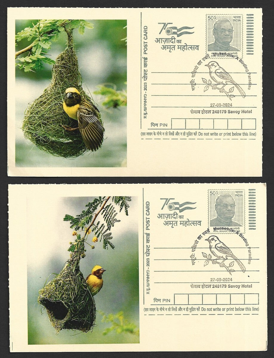 India 2024 Birding Paradise Savoy Hotel postmarks on cards NESTING BIRDS (7)