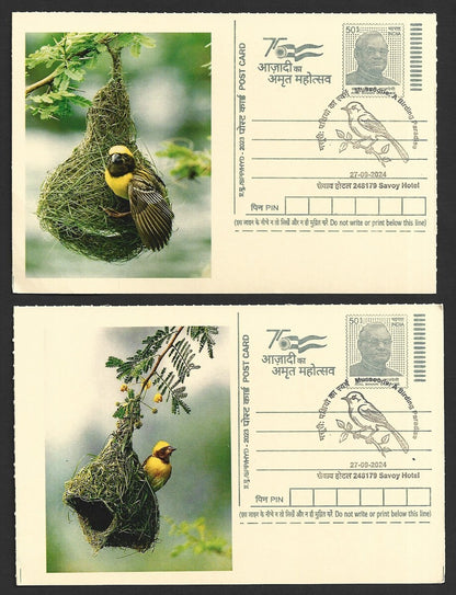 India 2024 Birding Paradise Savoy Hotel postmarks on cards NESTING BIRDS (7)