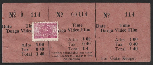 AOP India DELHI Entertainment Tax 40p on Video Film ticket