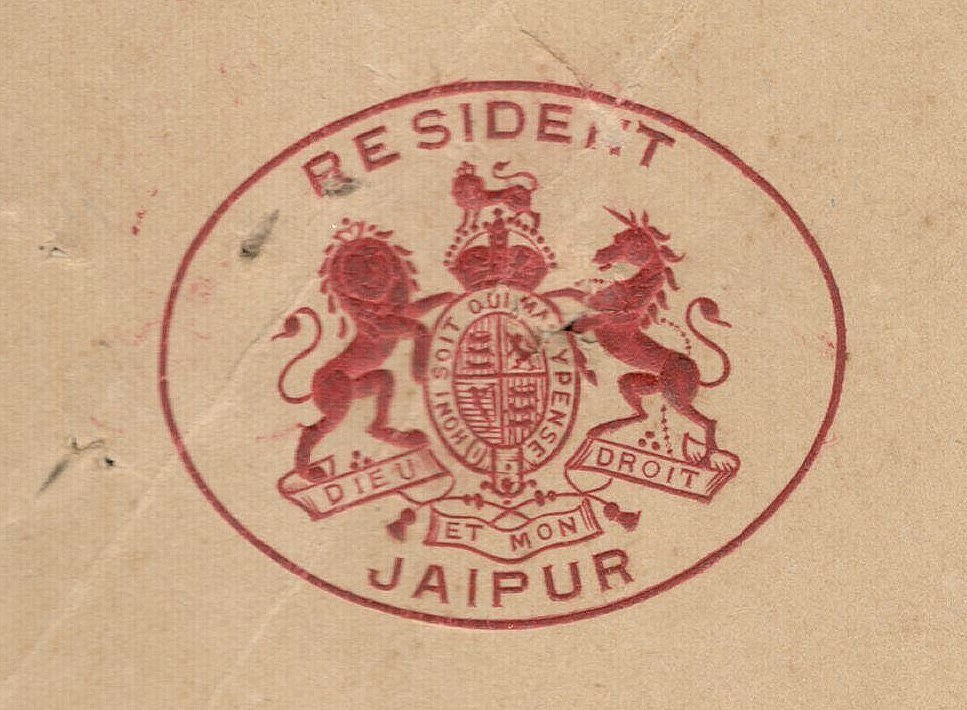 India 1912 crested letter RESIDENT JAIPUR