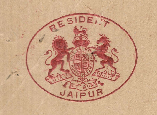 India 1912 crested letter RESIDENT JAIPUR
