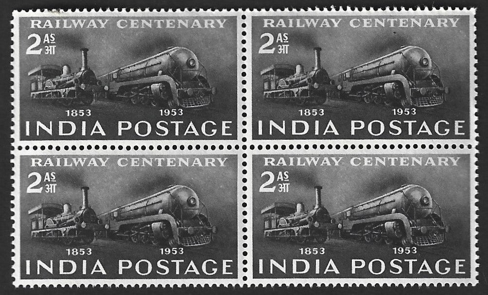 India 1948 Railway Centenary 2a MNH block of 4