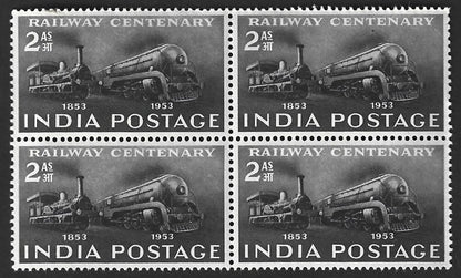 India 1948 Railway Centenary 2a MNH block of 4