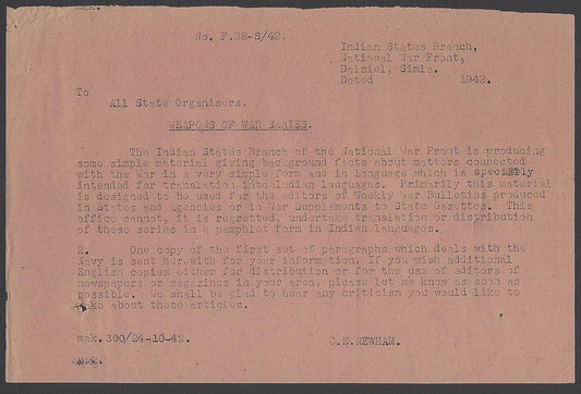 India 1943 WW2 National War Front Propaganda Leaflet Weapons of War Series