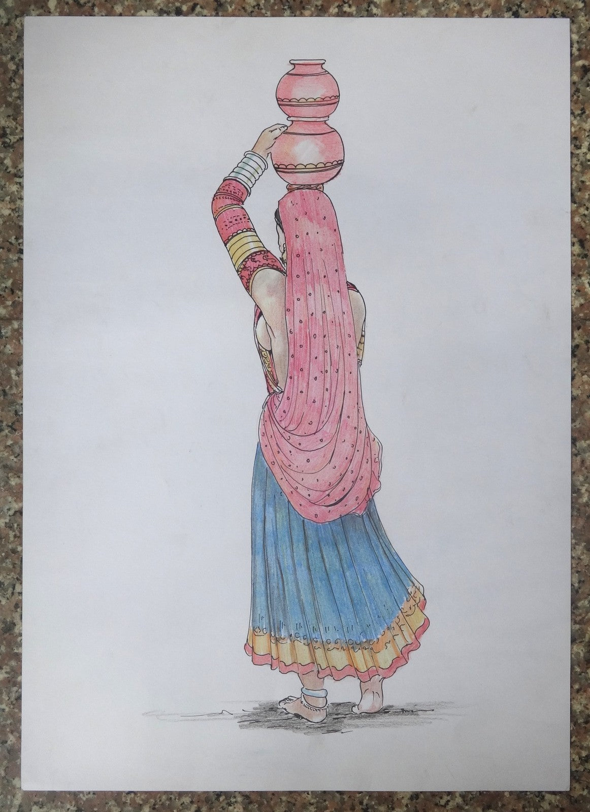 Indian Rustic Beauty watercolor painting on card 12” x 16.5”