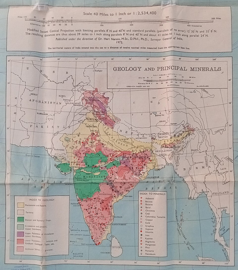 Survey of India 1972 large canvas map India & Adjacent Countries 64" x 72"