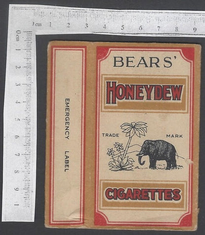 AOP India vintage empty cigarette packet BEARS' HONEYDEW CIGARETTES