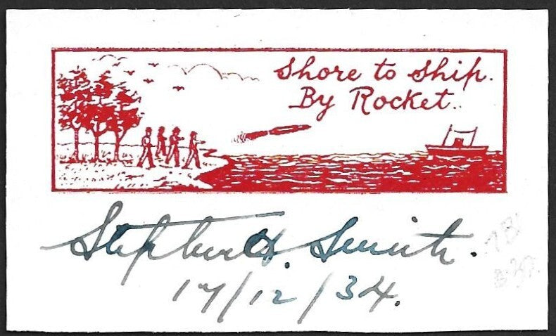 AOP India ROCKET MAIL - 1934 Ship to Shore red label signed Stephen Smith