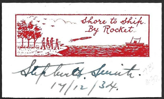 AOP India ROCKET MAIL - 1934 Ship to Shore red label signed Stephen Smith