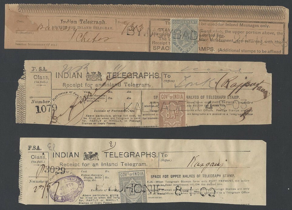 India Telegraph receipts with QV and KedVII TELEGRAPH STAMPS (6)