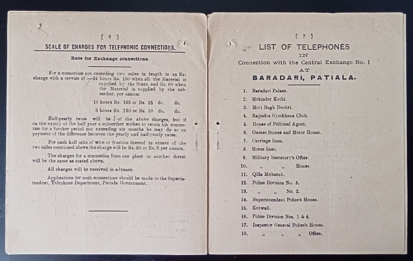 India Patiala State 1919 DIRECTIONS FOR USING THE TELEPHONES - 12pgs 300 printed