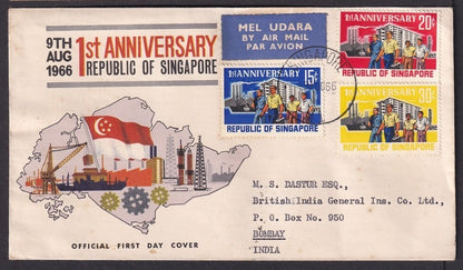 Singapore 1966 1st Anniversary of the Republic FDC to India