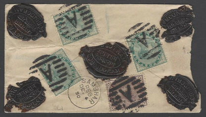 AOP India QV 1/2a green envelope uprated - registered GANGES BRIDGE 