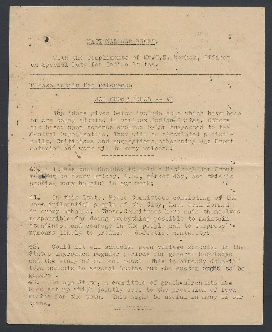 AOP India National War Front Propaganda Leaflet IDEAS - VI 2pgs