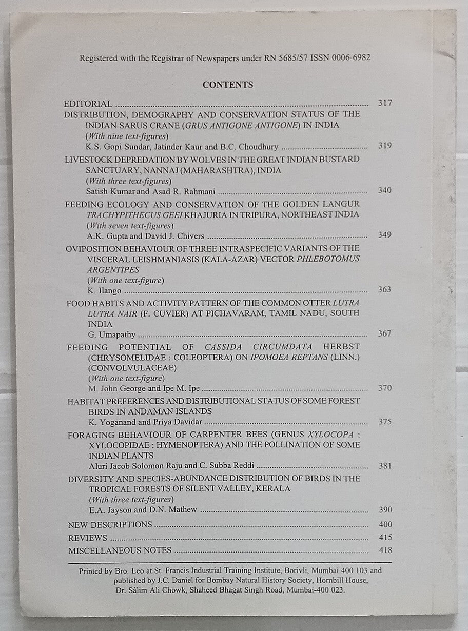 AOP India JOURNAL OF THE BOMBAY NATURAL HISTORY SOCIETY Dec 2000