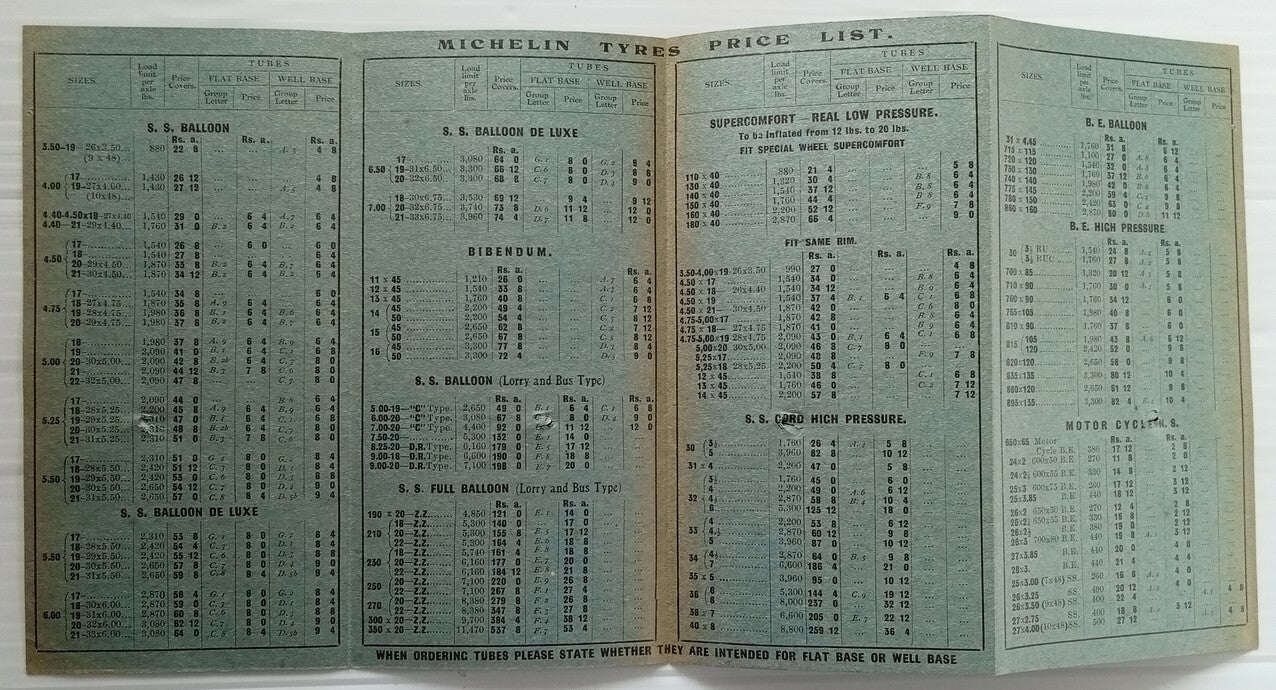 AOP india Feb 1934 MICHELIN India Tyres Price List 