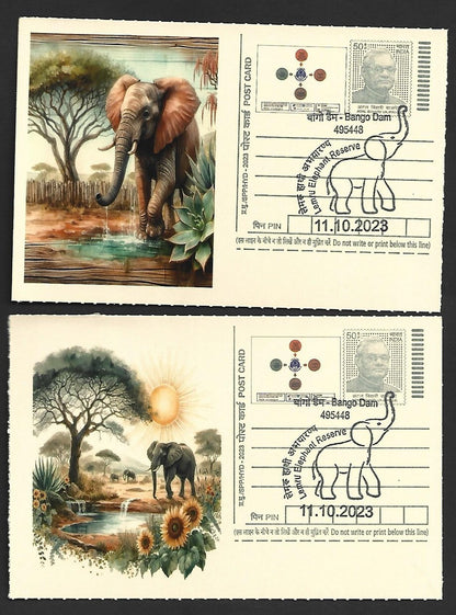 India ELEPHANTS 2023 Lemru Elephant Reserve pictorial commemorative postcards x8