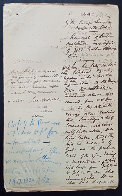 India 1915 documents about re-settings the valuations of Gold Coins, etc.