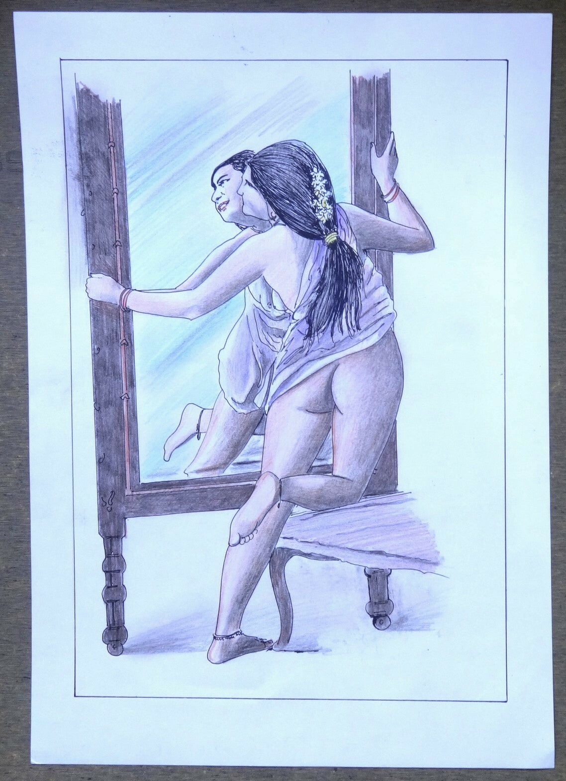 Nude Indian Beauty Crayons & ink on card 11.5” x 17.5”